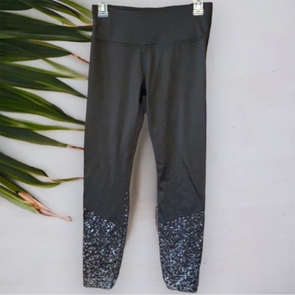 Apana Black Silver Speckled Crop Leggings Yoga Pants Small